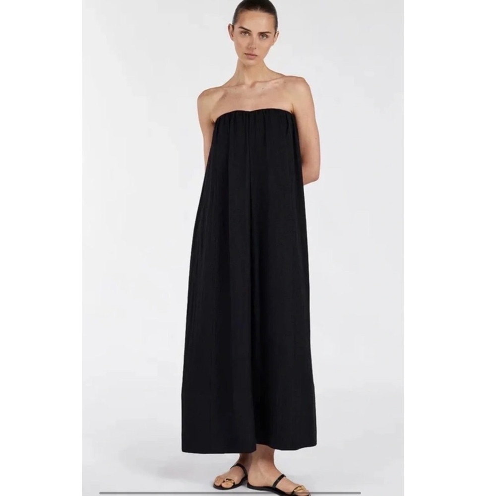 DISSH Shaniya Minimalist Strapless Maxi Dress Womens 8 Black Linen DNP11368